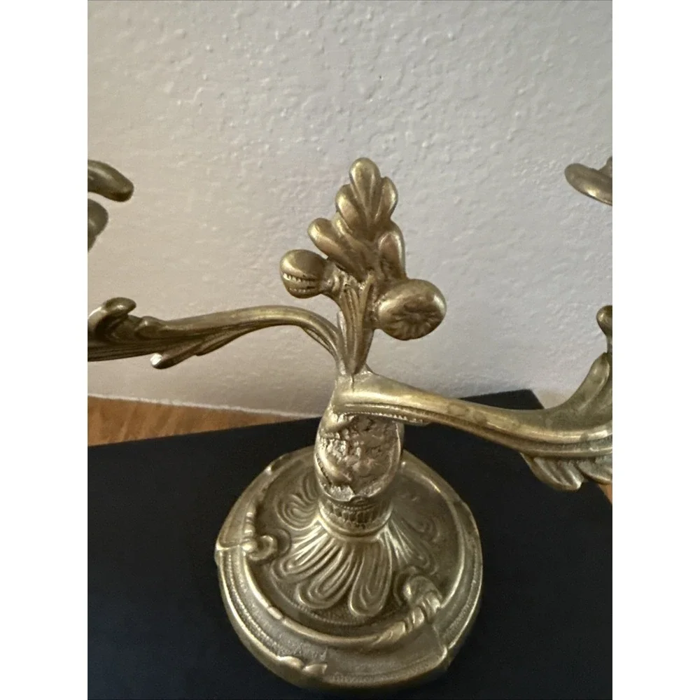 Vintage Solid Brass European French Louis XV Style 2-Arm Candelabra